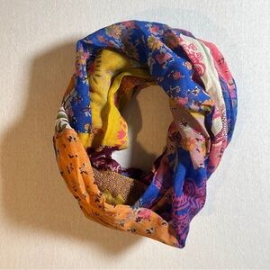 Moksha 100% Wool Multi-Pattern Floral and Paisley Indian Scarf in Blue + Orange
